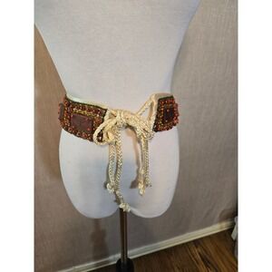 Boho handmade Beaded Wood Square Accent Wide‎ Waist Belt Tie Sash Women